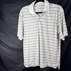 IZOD Shirt Mens Medium White Striped Golf Polo Outdoor Casual Collared Logo